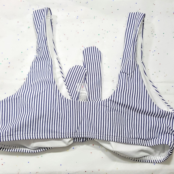 Navy White Pinstriped Bikini Swimsuit - Picture 6 of 8